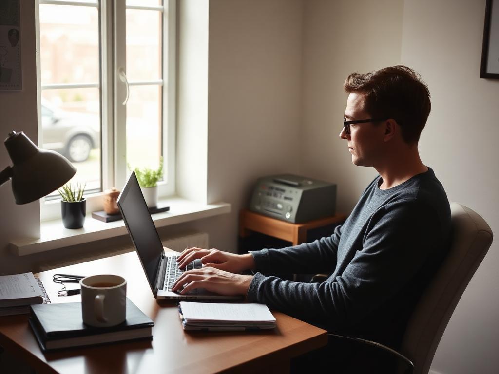 Two colleagues collaborating around a laptop in a bright open-plan office.